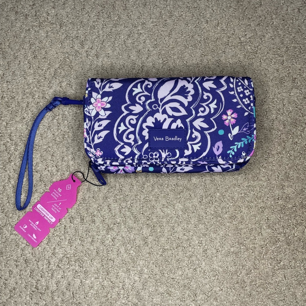 NWT Vera Bradley Purple Paisley Floral Wristlet Wallet with Crossbody strap.